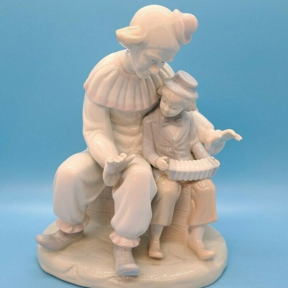 VINTAGE MEICO CLOWN WITH BOY ACCORDION HARMONICA FIGURINE CIRCUS MINT